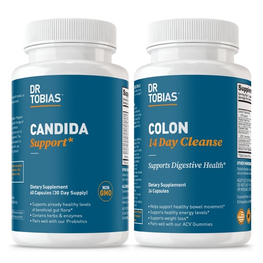 [BRSREGIKOIMAMG3U] Dr. Tobias Candida Support & Colon 14 Day Cleanse – Herbal Gut Detox for Women & Men with Oregano, Probiotics, Senna, Psyllium Husk & Cascara for Intestinal & Digestive Health