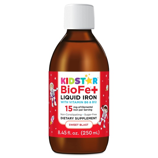 [BRSRAAQDAR5BY3Q7] BioFe+ Iron Liquid for The Family, No Sugar, 8.45 Fl. Oz., 15mg Elemental Iron, Non-Constipating, Sweet Blast
