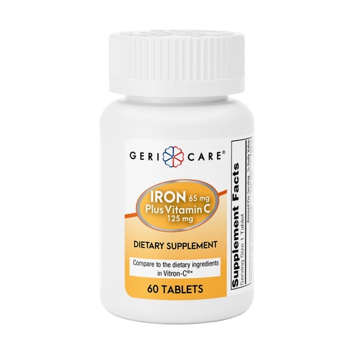 [BRSREYIZBF6WGG36] GeriCare Iron 65mg Plus Vitamin C 125mg Tablets – High-Absorption Iron for Anemia Support, Red Blood Cell Production, Fatigue Reduction, and Immune Health – 60 Count