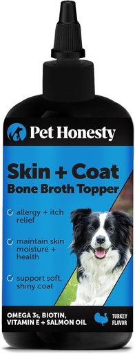 [BRSRAYAOOQCWY3LA] Pet Honesty Dog Skin and Coat Supplement with Salmon Oil for Dogs - Allergy Itch Relief + Skin & Coat Health, Dog Food Topper Bone Broth with Salmon Oil, Collagen, Biotin + Vitamin E (12 oz)