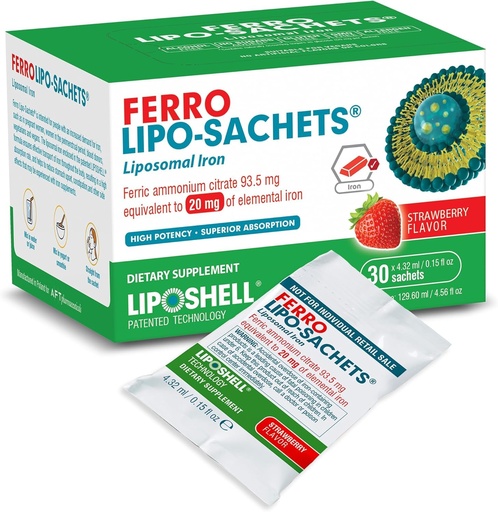 [BRSRMHAHOJYQY3DO] Ferro Lipo-Sachets Liposomal Iron Supplement - Liquid Iron Supplement for Women & Men - Gentle on the Stomach, Non GMO, Vegan Iron Supplements - 30 Iron Gel Packets