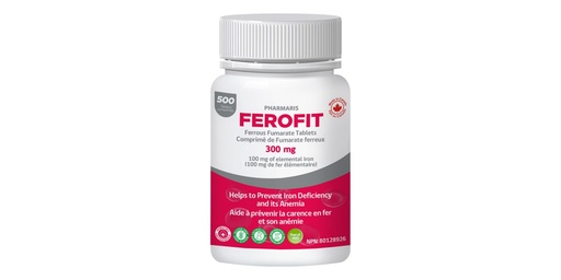 [BRSRACTRBYMQO23B] Pharmaris Ferofit - Ferrous Fumarate 300mg (100mg Elemental Iron), Prevents Anemia Due to Deficiency, Iron Supplement for Women & Men, 500 Tablets