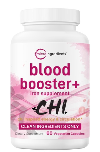 [BRSRE2QRCIGRSAL6] Micro Ingredients Blood Booster+ Iron Supplement, 60 Veggie Capsules | 14-in-1 Iron Bisglycinate with Folate, Vitamins B, C | Gentle Formula Without Side Effects | Red Blood Cell & Anemia Support