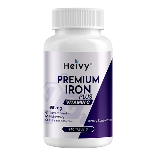 [BRSREGQRBVYWK3LP] Heivy Ferrous Sulfate 325mg, Iron 65mg, Iron with Vitamin C – High Potency Iron Supplement for Women & Men – Premium Pure Ingredients, Gentle on Stomach, 240 Tablets, Made in USA