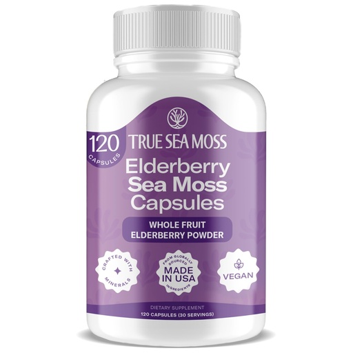 [BRSRMCT5CB4GEET6] TrueSeaMoss Irish Sea Moss Capsules - 120 Elderberry Capsules (1600mg) - Fruit Extracts Superfood - for Overall Wellness