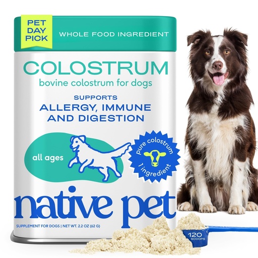 [BRSRABI2BAIBA2DX] Native Pet Colostrum for Dogs - Bovine Colostrum Powder - Dog Allergy Relief, Itchy Skin Relief, Immune Support & Gut Health - 100% Single-Ingredient Supplement with Bioactive Nutrients - 120 Scoops