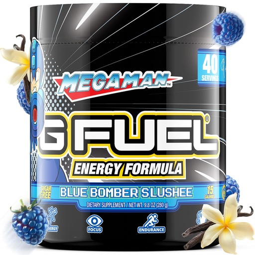 [BRSRMED5AUORQHIV] Energia del G fuel Megaman Bebeder, Pre Workout Caffieine, Sugar Free Focus Amino, Vitamina + antioxidants, 9.9oz (Blue Slausheehee, 40 Servings)