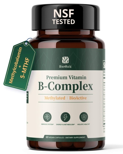 [BRSRGAI7PMFRUALH] Methylated Vitamin B Complex - Bioactive B Vitamins with L-5-MTHF & Methyl B12-2.5X Better Absorption - Supports Energy, Metabolism & Nervous System - Third Party Tested, 60 Vegan Capsules