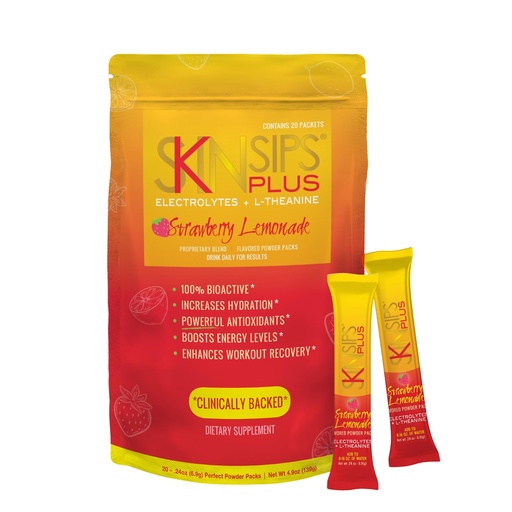 [BRSRGZT5OUCBYCD5] Plus Electrolyte Powder Drink Mix with L-Theanine, Strawberry Lemonade Hydration & Recovery Supplement, Antioxidant Drink, 20 Packets