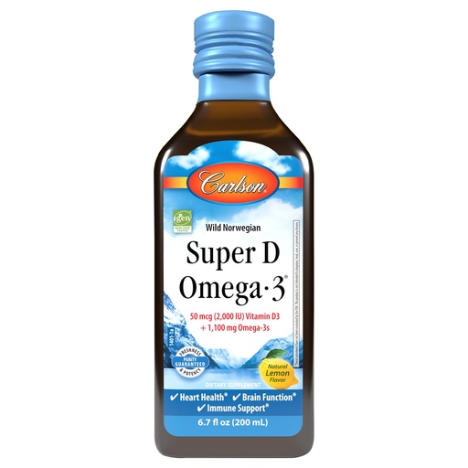 [BRSREZLYBB7BQDTG] Carlson - Super D Omega-3, Wild Caught Norwegian Arctic Cod Oil, 2000 IU (50 mcg) Vitamin D3, 1100 mg Omega-3s, Sustainably Sourced Nordic Fish Oil Liquid, Lemon, 200 mL (6.7 Fl Oz)
