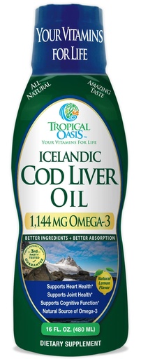 [BRSWGAY2BMIRUDLL] Tropical Oasis - Icelandic Cod Liver Oil | Maximum Strength 1144mg of Liquid Wild-Caught Natural Omega-3 Fish Oil (Lemon Flavor, 90 Servings)