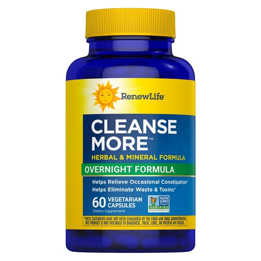 [BRSWIYTYCUOBMGDO] Renew Life Cleanse More 60 Vegetarian Capsules | Helps Relieve Occassional Constipation | Herbal Formula with Magnesium | Dairy, Soy and Gluten Free