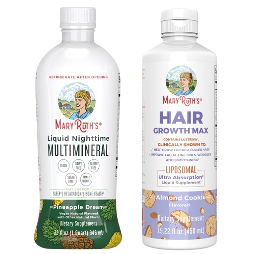 [BRSRACQ3OJ5RYCL2] MaryRuth's Liquid Nighttime Multimineral (Pineapple) & Hair Growth Max Liposomal (Almond Cookie) | Clean Label Project Verified® | Sugar-Free, Vegan | Bedtime Routine, Beauty, Hair & Skin Support
