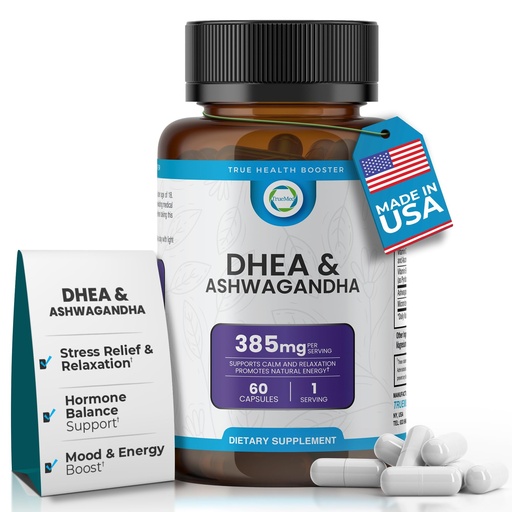 [BRSREFQ5OIDRAFLB] DHEA & Ashwagandha Supplement 385mg Formula with 250mg Ashwagandha & 10mg Micronized DHEA Supports Relaxation, & Natural Energy Helps Maintain Relaxed Response Vitamin C & B6 60 Capsules