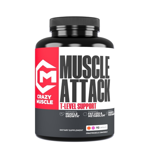 [BRSREYYOBUHGOFLJ] Crazy Muscle Testosterone Booster for Men w DHEA - 100mg - Muscle Attack Testosterone Supplement for Men with DHEA, Tongkat Ali, Saw Palmetto, & Tribulus Terrestris - 90 Capsules