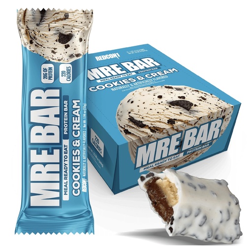 [BRSRGFAQB4NAODLU] REDCON1 MRE Cookies & Cream Protein Bars - 12 Count Snack Bars for Breakfast or Post-Workout