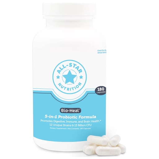 [BRSWYZTRBF6RQ2TZ] 5-in-1 Bio-Heal® Probiotic Capsules for Kids, Men & Women - Best Supplement for Brain Function, Gut Health & Constipation - Shelf Stable & Fortified with Vitamins, Minerals & Prebiotics
