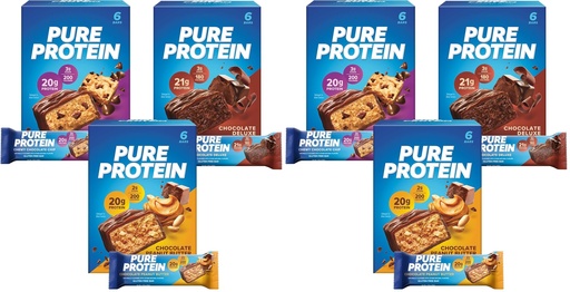 [BRSRGGQLDEGRGHTA] Pure Protein Bars,High Protein,Nutritious Snacks to Support Energy,Low Sugar,Gluten Free,Variety Pack,1.76oz,18 Count (Pack of 2)