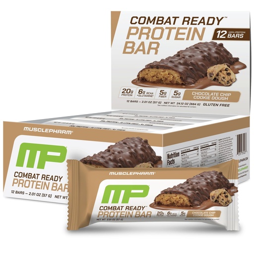 [BRSWIHYZCF6AIGA3] MusclePharm Combat Sport Bar, Chocolate Chip Cookie Dough, High Protein Bars, Combat Cravings, Fuel Performance & Meet Energy Demands, 20g Protein from Whey Protein, 5g Fiber, Gluten Free, 12 Bars