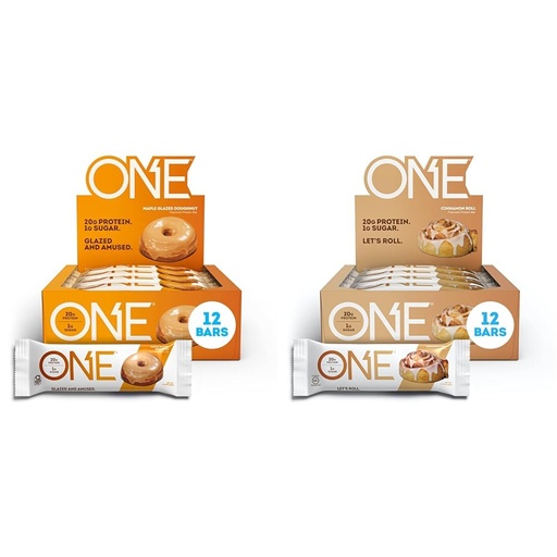 [BRSROBQCCANBGF3G] ONE Protein Bars, Maple Glazed Doughnut, Gluten-Free Protein Bar with 20g Protein and only 1g Sugar & Protein Bars, Cinnamon Roll, Gluten Free Protein Bars with 20g Protein