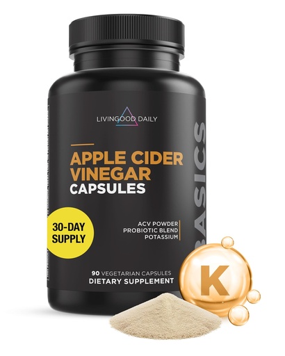[BRSRMAI7BYHQGH3K] Livingood Daily Apple Cider Vinegar Capsules with The Mother (1500mg) - ACV Pills with Probiotics & Potassium for Women & Men - Supports Gut Health, Digestion, Appetite & Weight - Vegan, 90 Capsules