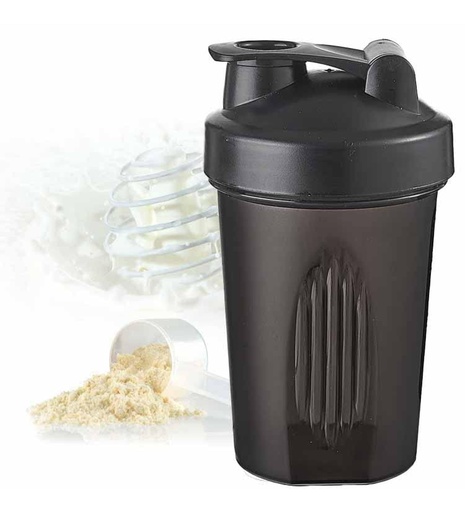 [BRSRAFD7DIGW2ELU] Shaker Bottle for Protein Shakes and Pre-Workout, 400ml, Clear/Black (black)