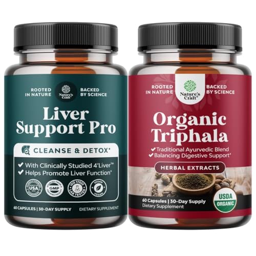 [BRSRGCYTBEHRGHTV] Bundle of Pro Liver Support Supplement - 2X More Effective than Milk Thistle - Cleanse Detox & Repair Support and Digestive Triphala Capsules Organic Complex - Organic Triphala Colon Cleanser & Detox