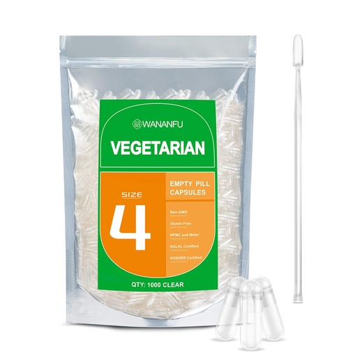 [BRSW2HDYAQNRA3TP] wananfu Size 4 Empty Capsules Vegetarian (500 Count) Bundle with 2 Micro Lab Spoons, Clear Fillable Veggie Pill Capsules Size 4 for Making Your Own Supplements