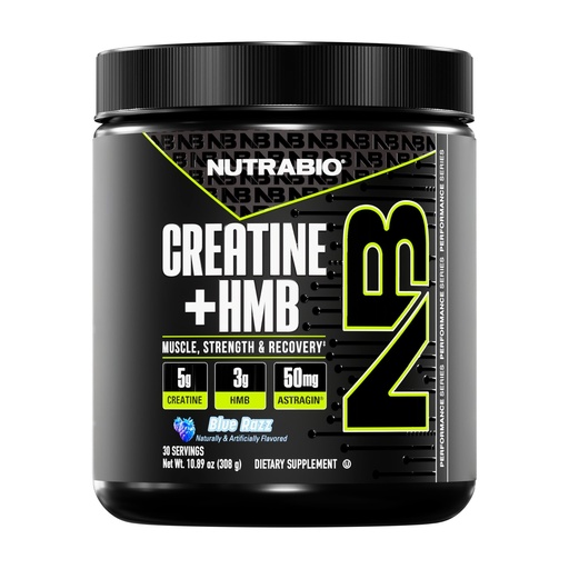 [BRSREBQTCR5WOFD2] NutraBio Creatine + HMB- Creatine Monohydrate with HMB Powder for Muscle Growth, Increased Strength- 30 Servings (Blue Razz)