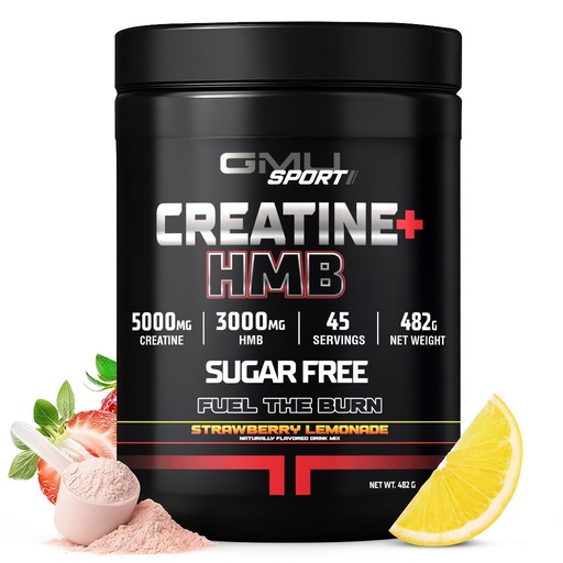 [BRSROHALBMFGKEIU] GMU SPORT Creatine HMB Powder – 45 Servings – 5g Creatine Monohydrate + 3g HMB + Piperine – Muscle Growth, Strength & Recovery | Strawberry Lemonade Drink Mix for Men & Women