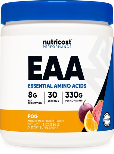 [BRSW2AIHDMNAOCA3] Nutricost EAA Powder 30 Servings - Passion Fruit, Orange, and Guava (POG) - Essential Amino Acids - Non-GMO, Gluten Free, Vegetarian Friendly