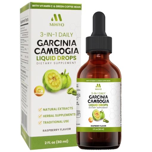 [BRSRAA36DJ5BU23U] 3-in-1 Garcinia Cambogia Liquid Drops - Natrual Extract with Green Coffee Bean & Vitamin C - Support Health and Wellness - Stronger Than Pills & Capsules - Natural Raspberry Flavor - 2 fl oz (60 ml)