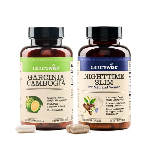 [BRSREFAFAEHRMHQ3] NatureWise [1] Garcinia Cambogia - 60% HCA - Vegan, Non-GMO - 90 Capsules[1-3 Month Supply] + [1] NighttimeSlim- Cayenne, Green Coffee Bean, GABA - 60 Capsules[30-Day Supply]