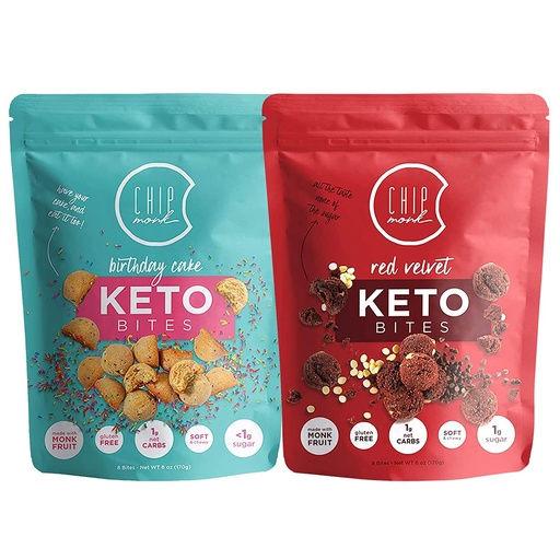 [BRSW22QRDICWYC32] ChipMonk Keto Cookie Bites Cake Bundle - Keto Snacks with Zero or Low Carb, Gluten-Free Keto Cookies, High Fat, Protein, Low Sugar Dessert Snack Foods for Ketogenic Diets - 2 Pouches (16 Bites)