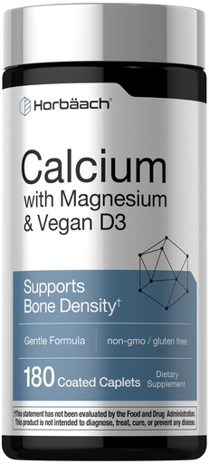 [BRSREBTQPIHRUCT6] Horbäach Calcium Magnesium D3 | 180 Coated Caplets | Supports Bone Density | Supplement for Men and Women | Vegan, Non-GMO, Gluten Free