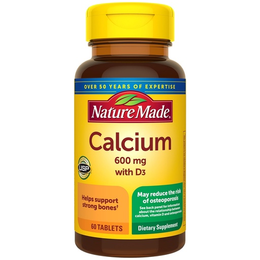 [BRSWIYTZA4BRKCTP] Nature Made Calcium 600 mg with Vitamin D3, Dietary Supplement for Bone Support, Calcium Supplement for Bone Health, 60 Tablets