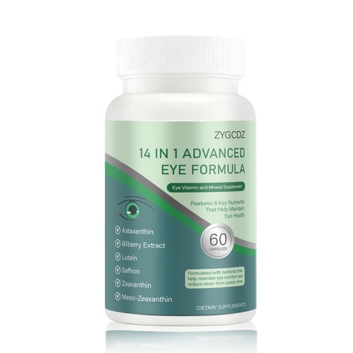 [BRSRECQEDMPBSCDH] 14-in-1 Advanced Eye Vitamin Supplement with Lutein, Zeaxanthin, Bilberry Extract & Zinc for Adults - Supports Vision, Macula & Blue Light Protection - 60 Capsules (01)