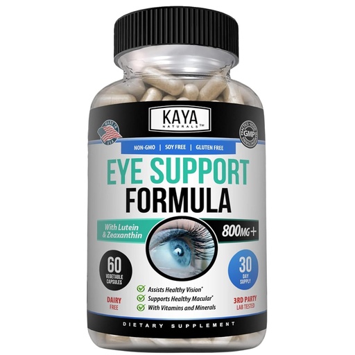 [BRSW2ELYBYPAIFLJ] Kaya Naturals Eye Health Supplement - Lutein & Zeaxanthin - Supports Eye Strain, Dry Eyes, and Vision Health - Clinically Proven Ingredients 800mg Vitamin Supplement - 60 Count