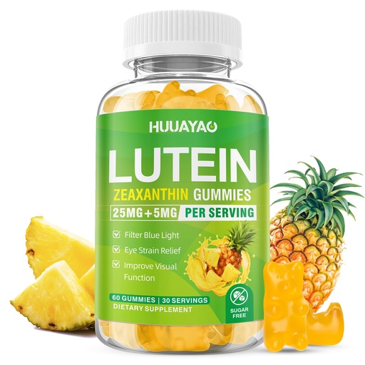 [BRSREBA6CV5B6HY4] Lutein Gummies 25mg, Lutein and Zeaxanthin Supplements Eye Vitamins Gummies for Support Blue Light Protection, Vision & Overall Eye Health, Sugar Free, Pineapple Flavor, 60 Count