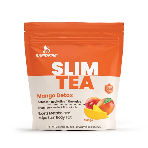 [BRSREGAQB4HB4D3X] Rapid Fire Slim Tea Bags, Blend of Natural Herbs and Botanicals, Promotes Energy and Digestion, Supports Metabolism, 14 Servings Mango Flavor