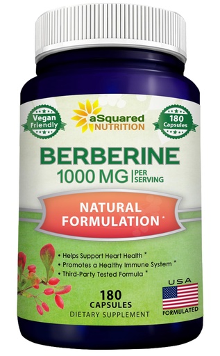 [BRSWKEYGOMAAYETI] aSquared Nutrition Pure Berberine 1000mg Supplement - 180 Veggie Capsules, Natural Berberine Hydrochloride HCL Plus, Max Strength 1000 mg (2X 500mg), Potent Berberine Vegan Extract