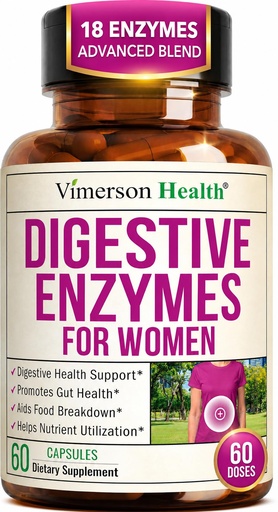 [BRSRGGL2O4IB6CAY] Digestive Enzymes for Women – 18 Plant Based Enzymes - Debloat & Bloating Relief w/Bromelain, Papain, Lactase & Amylase – Aids Protein, Dairy, Fiber & Carb Digestion + Gut Health 60 Veggie Caps