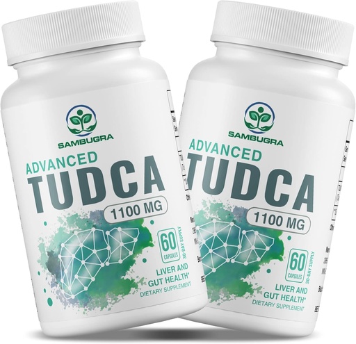 [BRSROYY7A4HRECYU] Suppléments TUDCA 1100mg, Supplément de foie TUDCA testé 3ème partie pour le nettoyage et la réparation du foie, support du foie à la bile ultra-résistance, 120 capsules (paquet de 2)