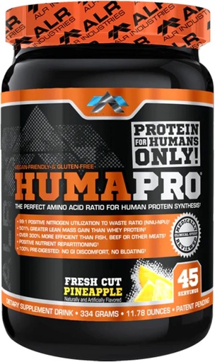 [BRSWKFI4BEJQECIV] Humapro | Amino Acids Protein Matrix for Humans | 99% Utilization for Lean Muscle | Vegan, Gluten Free | 334g / 45 Servings (Fresh Cut Pineapple)