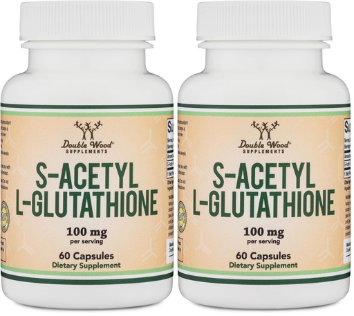 [BRSRGFI7AQHRACL4] S-Acetyl L-Glutathione Capsules - 100mg, 60 Count (Acetylated Glutathione Antioxidant - More Absorbable Than Glutathione and Liposomal Glutathione, Non-GMO and Gluten Free) by Double Wood (Pack of 2)