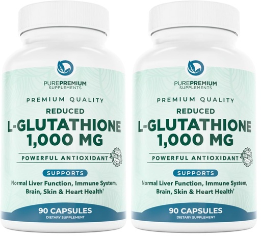 [BRSRGFI7CNYQIHTG] PurePremium Reduced Glutathione 1000mg Per Serving - 500mg Per Capsule – L-Glutathione Supplement & Antioxidant Support for Normal Liver, Brain, Skin & Heart Health – 90 Capsules (Pack of 2)