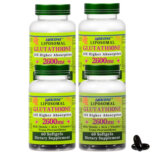 [BRSRAALQAF7QGYDK] Nikoni Liposomal Glutathione 2600 mg Supplement High Absorption Formula, Supports Detox and Immune- 240 Softgels