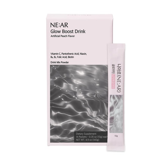 [BRSREHYYCBYBEGT3] NE:AR Glow Boost Drink – 250mg Pure Glutathione + 500mg Vitamin C – Sugar-Free Beauty Powder for Skin Brightening & Hydration – Refreshing Flat Peach Flavor – Made in Korea