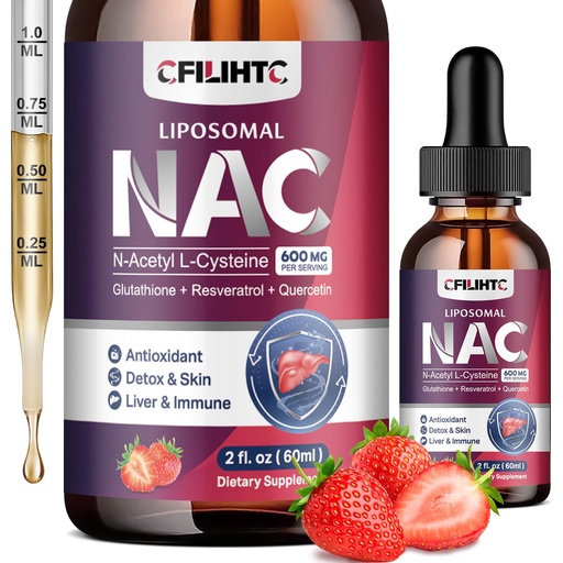[BRSREYYKBB5GOYD7] Liposomal Liquid NAC Supplement N-Acetyl Cysteine Drops, N Acetyl Cysteine 600mg with Glutathione, Resveratrol & Zinc for Adults & Kids Liver Lung Antioxidant Immune & Skin Health, Strawberry 2 Fl Oz