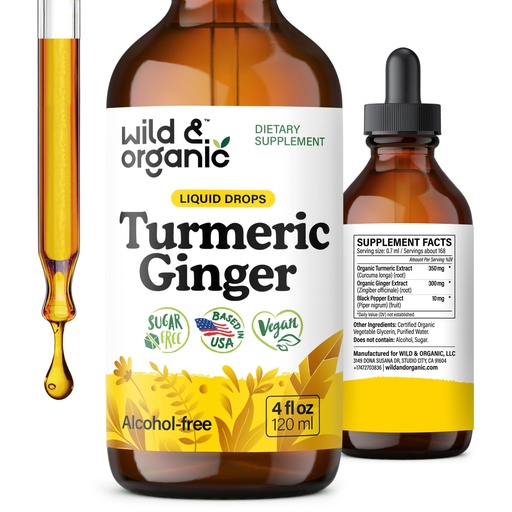 [BRSROY32BBYGEDT2] Wild & Organic Turmeric and Ginger Supplement - Movement & Immune Support - Liquid Turmeric Curcumin with Black Pepper and Ginger - Add to Tea Drops - Vegan, Sugar & Alcohol-Free Tincture - 4 oz